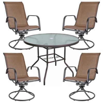Courtyard Creations Sienna Collection 40" Table and Four Swivel Rocker Chairs Patio Dining Set, Brown (5-Piece Set)