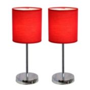 Simple Designs 2PK Chrome Basic Table Lamp with Red Shade
