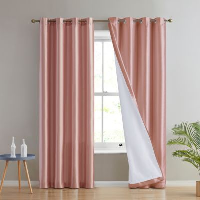 THD Duncan Faux Silk Semi Sheer Light Filtering Microfiber Lined Grommet Lightweight Window Curtains Drapery for Bedroom, Dining Room & Living Room, 2 Panels (54 x 84 Inch, Blush Pink)