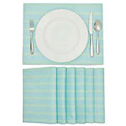 Farmlyn Creek Set of 6 Placemats 13 x 17 in, Blue Green Striped Washable Place Mats for Kitchen & Dining Table Decoration