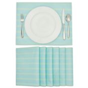 Farmlyn Creek Set of 6 Placemats 13 x 17 in, Blue Green Striped Washable Place Mats for Kitchen & Dining Table Decoration