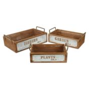 Cheungs Home Decorative Garden Themed Set of 3 Wood Storage with Galvanized Cutout Accent