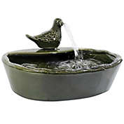 Sunnydaze Outdoor Solar Powered Glazed Ceramic Dove Water Fountain with Submersible Pump and Filter - 7" - Green