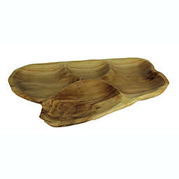 Zeckos Natural Fir Tree Root 4-Section Snack Serving Tray