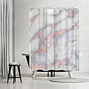 Americanflat 71" x 74" Shower Curtain, Rose Gold Blush Metal Foil On Marble Square by Grab My Art