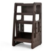 Slickblue Kids Kitchen Step Stool with Double Safety Rails -Brown