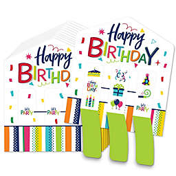 Big Dot of Happiness Cheerful Happy Birthday - Colorful Birthday Party Game Pickle Cards - Pull Tabs 3-in-a-Row - Set of 12