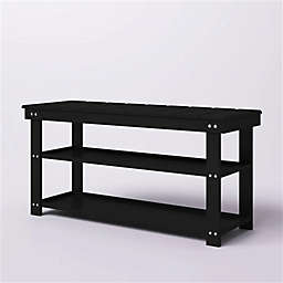 Slickblue Black Wooden 2-Shelf Shoe Rack Storage Bench for Entryway or Closet