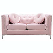 Passion Furniture Pompano 62" Pink Tufted Velvet Loveseat with 2-Throw Pillow