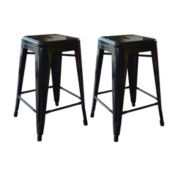 AmeriHome Industrial Modern Loft 24" Metal Bar Stool - Black,  2- Piece