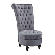 Halifax North America Retro High Back Armless Royal Accent Chair Fabric Upholstered Tufted Seat for Living Room, Dining Room and Bedroom, Grey
