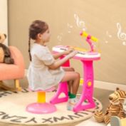 Costway Kids Piano Stool Set Musical Instrument, Pink
