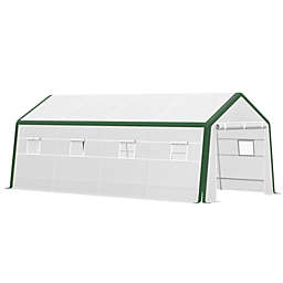 Outsunny 20'L x 10'W x 8'H Heavy-duty Greenhouse Walk-in Hot House with Windows and Roll Up Door, PE Cover, Steel Frame, White