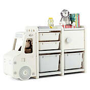 Costway Kids Toy Storage Organizer Toddler Playroom Furniture w/ 2 Large Bins & Drawers