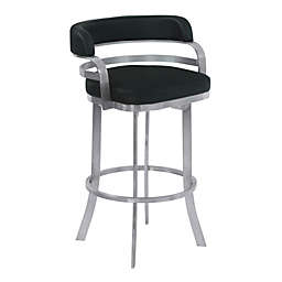 Armen Living Prinz 26 Counter Height Metal Swivel Barstool in Black Faux Leather with Brushed Stainless Steel Finish