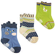 Wrapables Peek A Boo Animal Non-Skid Toddler Socks (Set of 3) / Owl / Large
