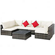 Costway-CA 7 Pieces Patio Rattan Furniture Set Sectional Sofa Garden Cushion-White