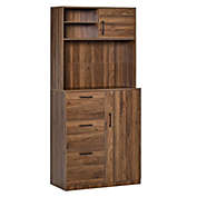HOMCOM 70" Kitchen Buffet Hutch with 3 Drawers, Sliding Door, Large Cabinet and Adjustable Shelves, Walnut
