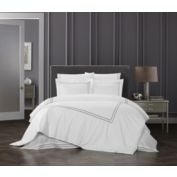 Chic Home Alford Organic Cotton Duvet Cover Set Solid White With Dual Stripe Embroidered Border Hotel Collection Bedding - Includes Two Pillow Shams - 3 Piece - King 106x96, Navy