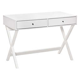 HOMCOM Modern Simple Writing Desk, Functional Computer Desk, Vanity Makeup Table with Two Drawers, X-shaped Leg for Home Office, Bedroom, Sturdy, White