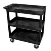 Luxor EC111SP5-B 32"W x 18"D 3 Shelves Tub Utility Cart with SP5 Casters, Black