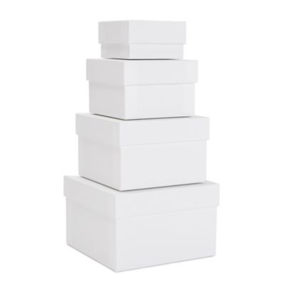 Stockroom Plus Square Paper Nesting Gift Boxes with Lids, 4 Assorted Sizes (White, 4 Pack)