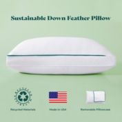 Downcle Recycled Materials Goose Down Feather Gusseted Pillow with Removable Cover, King