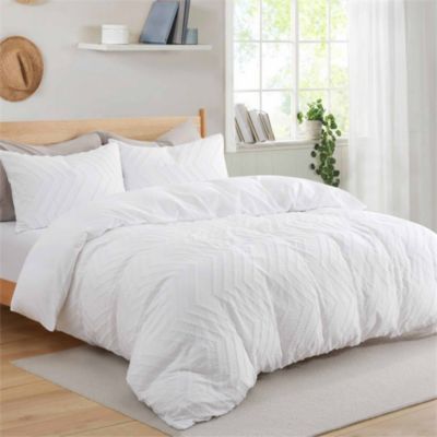 Unikome 3-Piece Soft Solid Clipped Jacquard Duvet Cover Set, Wave,  Full/Queen | Bed Bath & Beyond