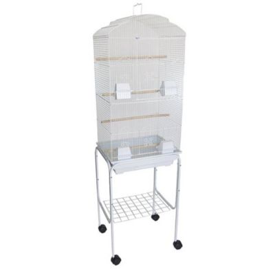 YML 6804 3/8" Bar Spacing Tall Shall Top Small Bird Cage With Stand - 18"x14" in White