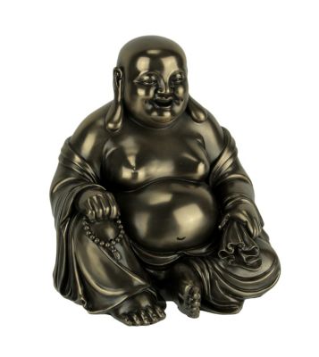 Veronese Design Bronze Finish Laughing Buddha Holding Beads and Bag Statue