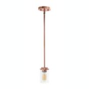 Lalia Home 1-Light 5.75" Minimalist Industrial Farmhouse Adjustable Hanging Clear Cylinder Glass Pendant Fixture , Rose Gold