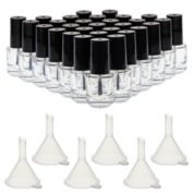 Bright Creations 5ml Mini Empty Nail Polish Bottles with Brush Cap, Refillable Glass Containers with 6 Plastic Funnels for Nail Art, Samples (30 Pack)