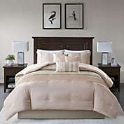 Gracie Mills Amherst Faux Silk Comforter Set Down Alternative Bedding, Matching Shams, Bedskirt, Decorative Pillows, King(104"x92"), Blush/Taupe 7 Piece - MP10-6723