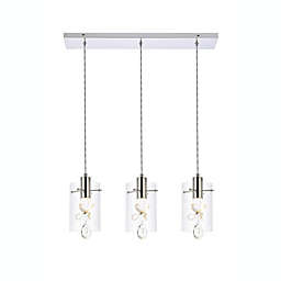 Elegant Lighting Luxurious Hana 3 Lights Pendant for Living Room, Kitchen, Bedroom & Hallway, Chrome