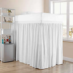 DormCo Extended Dorm Sized Cotton Bed Skirt Panel with Ties (3 Panel Set) - Farmhouse White (For raised or lofted beds)