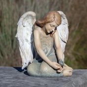 Roman 9.75" Blue and White Angel with Bird Seated Religious Garden Statue