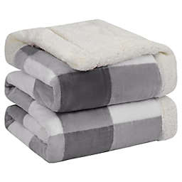 PiccoCasa Reverse Plush Sherpa Fleece Bed Blanket, Gray White 50