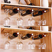 Stock Preferred 7-Slot Wall Mounted Wine Storage Rack w/ Glass Hanger in Iron Black
