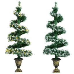 Gymax 2PCS 4 ft Pre-Lit Artificial Spiral Christmas Tree Entrance Tree w/ LED Lights