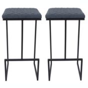 LeisureMod Millard Leather Bar Stool With Metal Frame Set of 2 - Peacock Blue