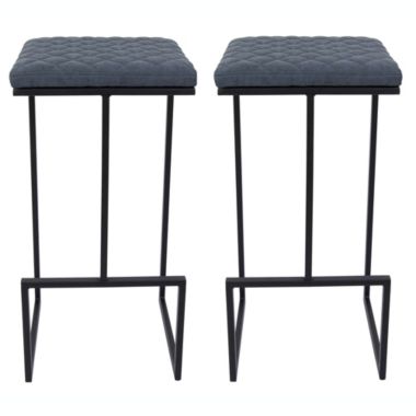 LeisureMod Millard Leather Bar Stool With Metal Frame Set of 2 - Peacock Blue. View a larger version of this product image.