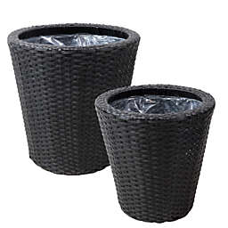 Sunnydaze Round Indoor Polyrattan Planters with Attached Clear Polypropylene Liner 14.5