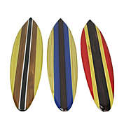Zeckos Set of 3 Wooden Striped Surfboard Wall Hangings 16 Inches Long