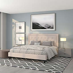 Flash Furniture Roxbury King Size Tufted Upholstered Platform Bed in Beige Fabric