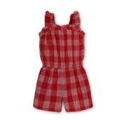 Hope & Henry Girls' Ruffle Pull On Romper (Red Pencil Check, 3)