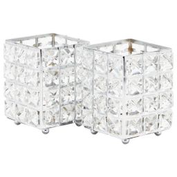 Glamlily Crystal Makeup Brush Holder, Clear Silver Glass Organizer for Vanity (2 Pack)