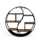 Contemporary Home Living 34.25" Brown and Black Contemporary Round Hanging Wall Shelf