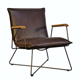 Gingko Sydney Brown Modern Lounge Arm Chair with Matte Black Steel Legs (Leather Back & Upholstered Seat)
