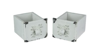 Audreys Set of 2 Square Distressed White Antique Drawer Look Tabletop Storage Boxes