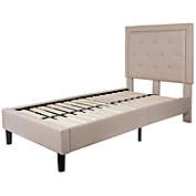 Slickblue Twin Beige Fabric Upholstered Platform Bed with Button Tufted Headboard